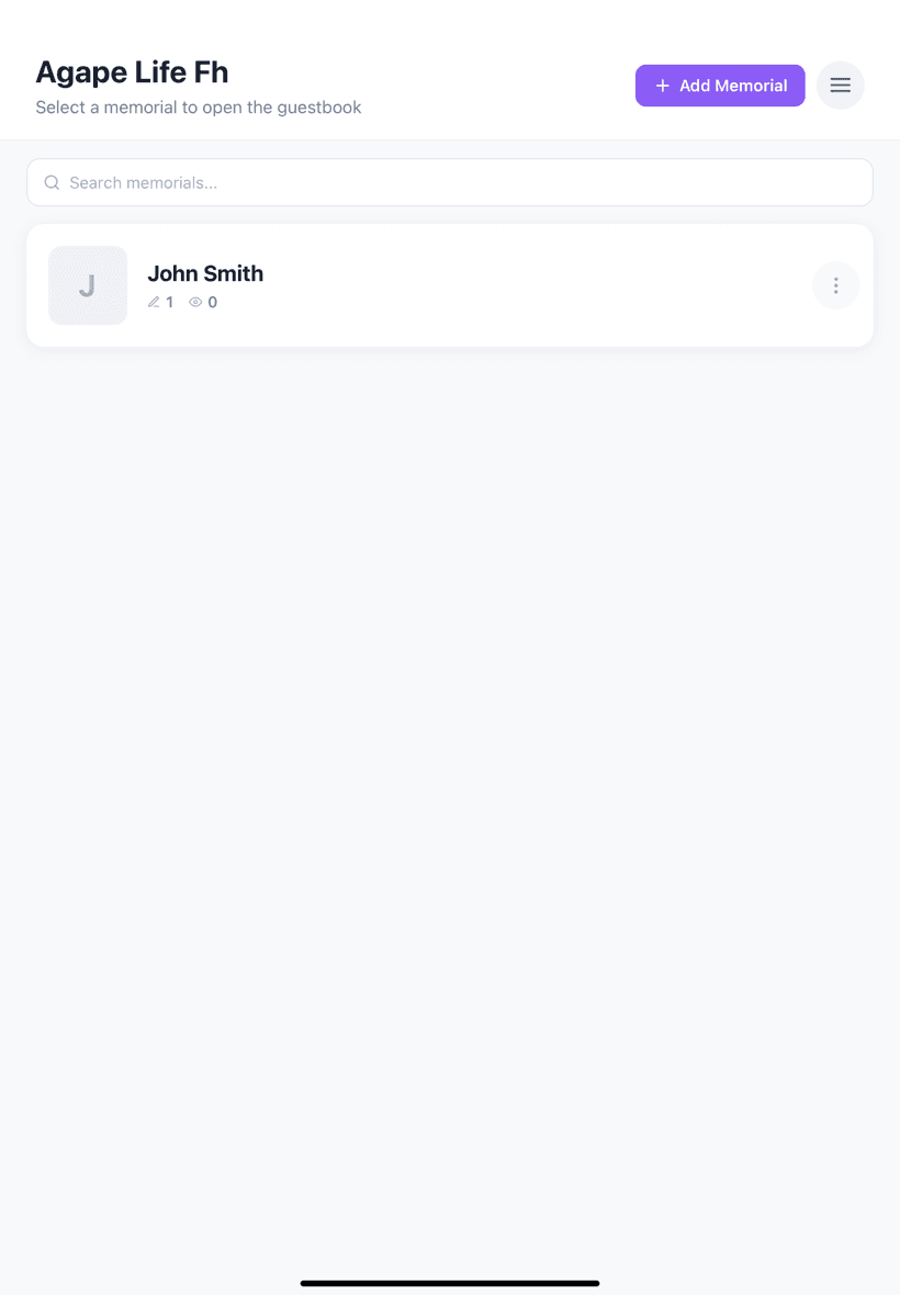 Memorial list showing multiple services